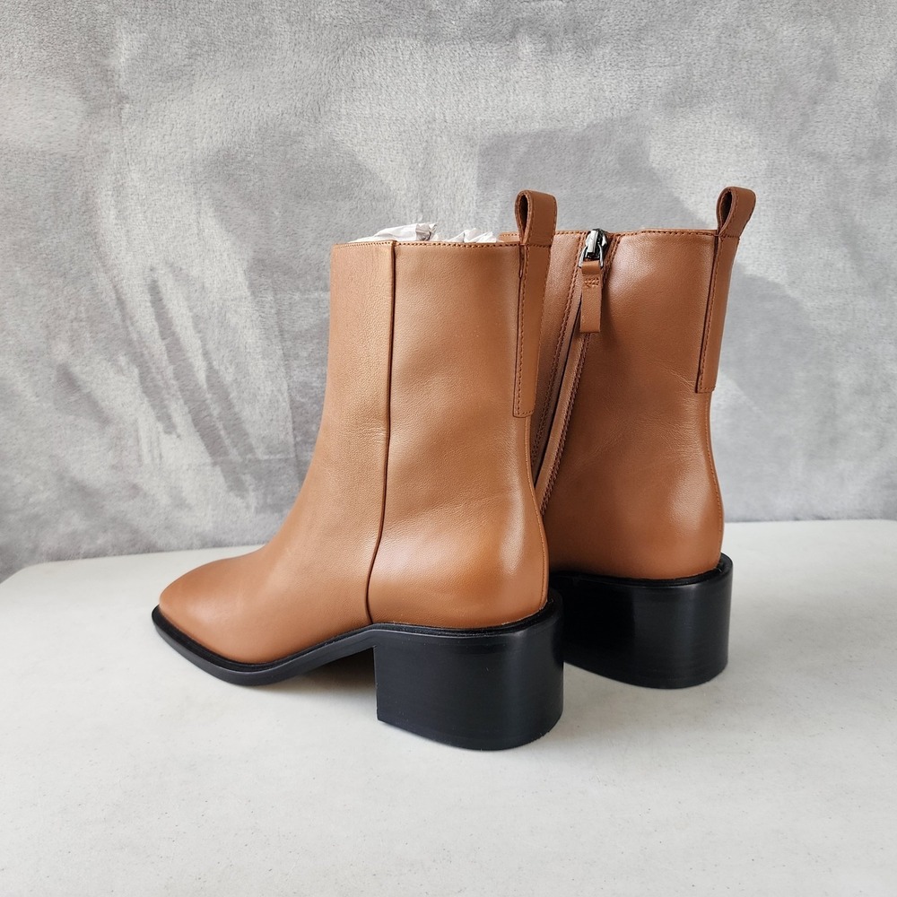 Everlane The City Boots Womens Size 9.5 Saddle Brown Leather Ankle Heel Zip NIB - Picture 2 of 13